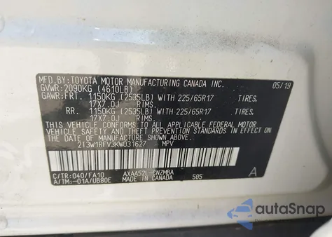 2019 Toyota Rav4 Xle z USA, uszkodzony, nr VIN 2T3W1RFV3KW031627